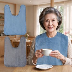 DJRGS Adjustment Elderly Bib Stain Resistant Breathable Eating Smock Clothing Protector Soft Adult Bib Senior Dining