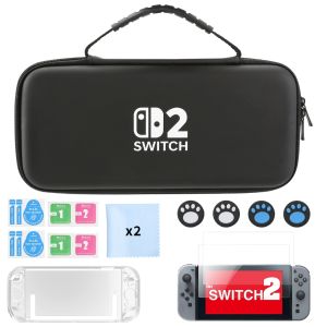 For Nintendo Switch 213 in 1 Travel Carrying Case Kit with Screen ProtectorClear ShellBlue Red Silicone Cover for Joycons4 Thumb Grip Caps