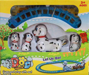 Hộp Đồ Chơi Đường Ray Xe Lửa Pin Chó Đốm Kéo Con - Đồ Chơi Lắp Ráp Mô Hình