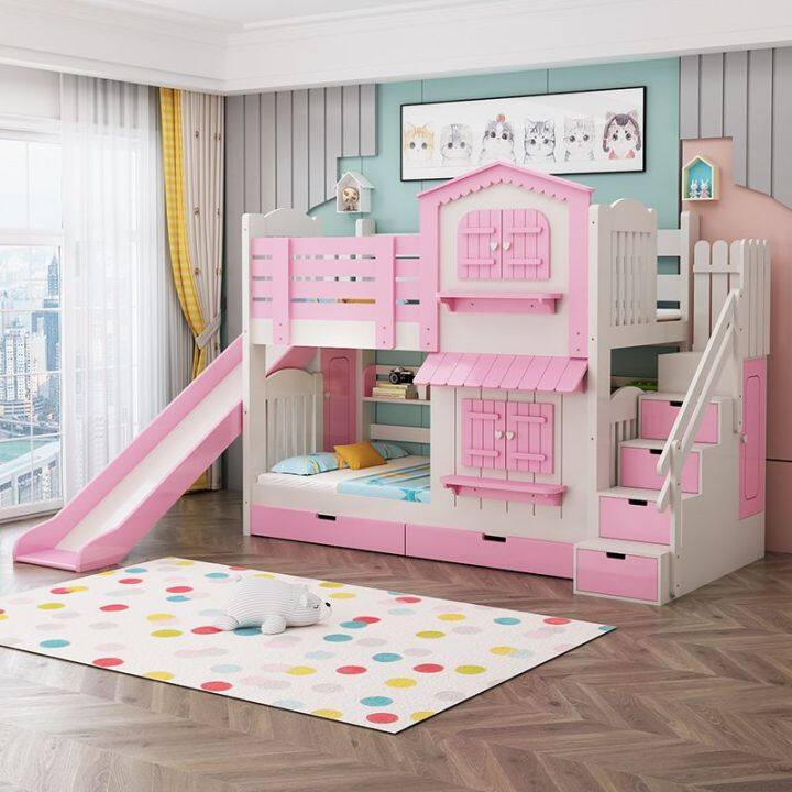 Solid Wood Children's Bed Princess Bed Upper and Lower Bed Bunk Bed ...