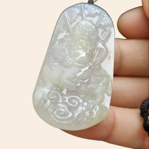 Crafted as Guan Gong Riding Horse on Natural Type A Jadeite Jade as Pendant - SG Ready Stocks - certificate weighs 14.54 grams measurement 48.7 * 25.1 * 6.7 mm (pendant328)