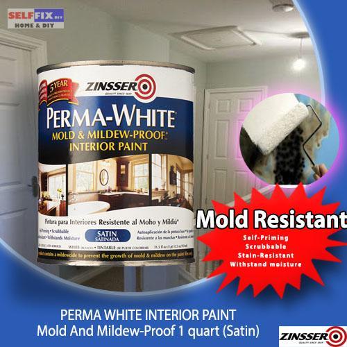Zinsser PERMA WHITE INTERIOR PAINT Mold And MildewProof 1 quart (Satin