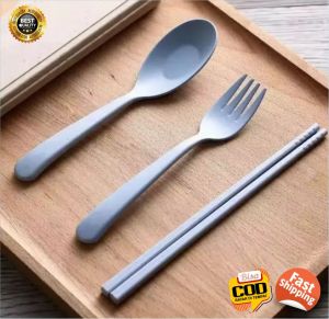 Sendok Garpu Sumpit Plastik Tebal 1 Set Alat Makan Tablespoon Fork Chopsticks Plastic