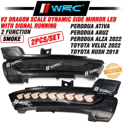 Perodua Ativa Alza Aruz / Toyota Raize Veloz Rush V2 Dragon Scale Dynamic Side Mirror Led With Signal Running ( 2 Functi
