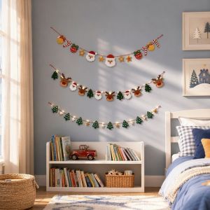 OOG LED Light String Luminous Christmas Banner Felt Material Handmade Garland Ornament DIY Pull Flag Home