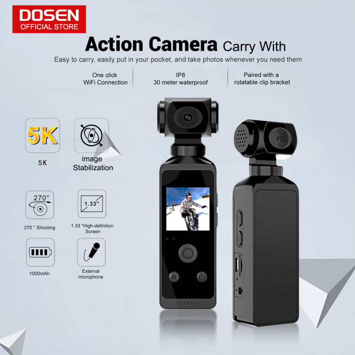 DOSEN Mini K85 Action Camera 5K/30FPS Video 270° Rotation 30M Waterproof WiFi Connection Motorcycle Camera