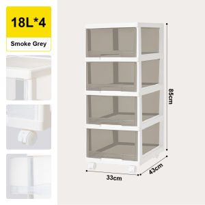Citylife 4-Tier 72L Transparent Storage Drawer Cabinet With Wheels Space Saving Large Capacity