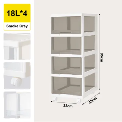 Citylife 4-Tier 72L Transparent Storage Drawer Cabinet With Wheels Space Saving Large Capacity