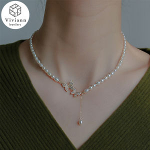 Viviann Original Pearl Necklace Female Butterfly Pendant Luxury Premium Vintage Choker Necklace Clavicle Chain Pearl Necklace For Women Party Wedding Necklace Collar Jewelry Girls Gift