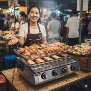 Dyna Home เตาย่างแบบไร้ควัน รุ่น DH-4 หัวเตา 4 หัว สแตนเลสทั้งตัว ตะแกรงปิ้งปรับระดับสูง-ต่ำได้