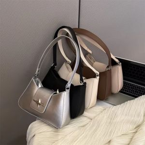 78YUANFF Glossy Shoulder Bag PU Lightweight Underarm Bag Vintage Large Capacity Commute Handbag for Women