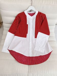 NANDO ATASAN KEMEJA WANITA MERAH PUTIH BAHAN KATUN SALUR IMPORT KOMBINASI KATUN POPLIN PREMIUM