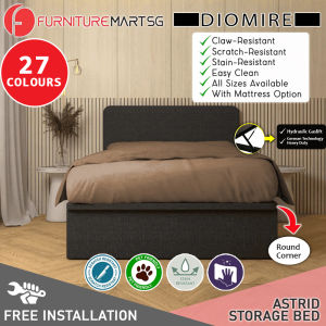 FurnitureMartSG Diomire Astrid 14"/16"/18" SBD Storage Bed Pet Friendly Scratch-Resistant Fabric 16 Colours-With Mattress Add-On