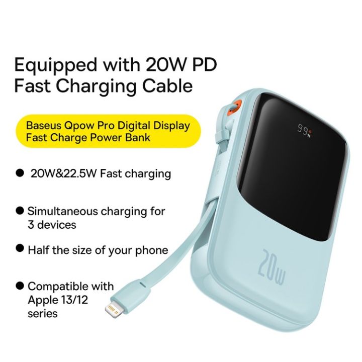 Baseus Qpow Pro Digital Display Fast Charge Power Bank 10000mAh 20W IP baseus-qpow-pro-digital-display-fast-charge-power-bank-10000mah-20w-ip