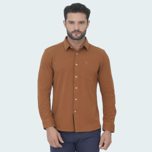 Johnwin - Kemeja Formal Milan - Kemeja Pria - Model Basic - Katun Knitting - Lengan Panjang - Slim Fit - Coklat - FWS.639.S008.01.C-L/S - Free Keychain