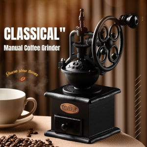 Manual Coffee Grinder Wooden Vintage Hand Crank Ceramic Burr Adjustable Grind For Espresso Home