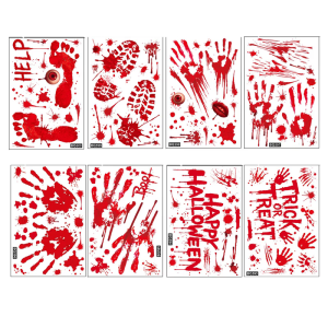 No Glues Static Cling Decorations 8 Sheets Realistic Bloody Handprint Footprint Sticker For Glass Door Party Decors