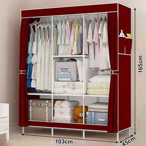 Non-Woven Fabric Wardrobe with Zipper and Metal Frame Children Clothes Storage Cabinet Space-Saving for Small Room