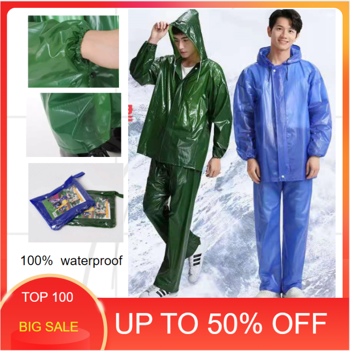 HIGH QUALITY RAINCOAT, KAPOTE TERNO JACKET AND PANTS, WITH BAG (MAKAPAL PVC MADE) 100% WATER PROOF, RAINY SEASON, BEST FOR MOTORCYCLE RIDER (TERNO) - lucky 2