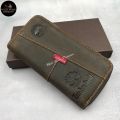 Lee Jeep Camel Long Zip Leather Wallet Genuine Cow Leather Purse Dompet Kulit Panjang. 