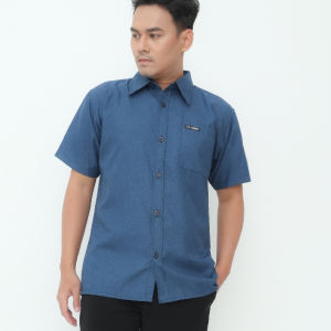 Kemeja Pria Polos Casual Lengan Pendek Premium Slimfit Atasan Hem Kerja Kantor Cowok Laki Big Size Hitam Putih