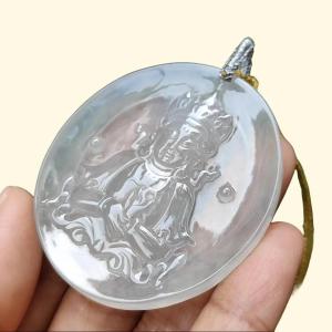 Super Rare ~ Old Collection #2 ~ Crafted as Guanyin Pendant on High Translucent Natural Type A Jadeite Jade certificate weighs 24.35 grams measurement 52.3 * 46.3 * 4.3 mm (pendant363)