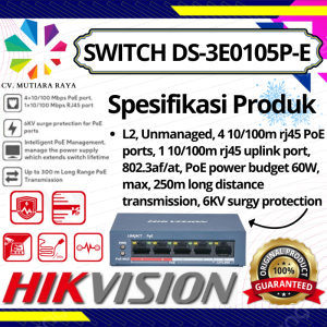 SWITCH HUB HIKVISION DS-3E0105P-E