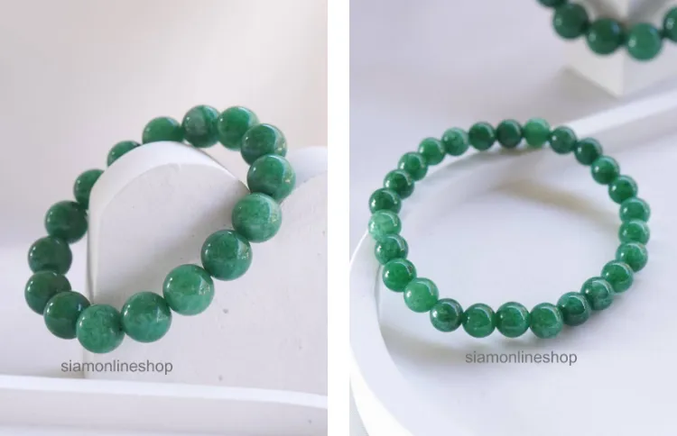 Jade Green Lucky Stone หินมงคล หินโทนสีเขียวหยก เลือกขนาดเม็ดหินได้ ( 6-14 มม. ) หินแห่งความสงบสุข กำไลหินแท้