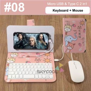 3 In1 Ponsel Keyboard Mouse Set Kabel Tipe-C Micro USB Kulit Cover Stand Holder untuk Bermain Game Huawei Xiaomi Vivo Oppo
