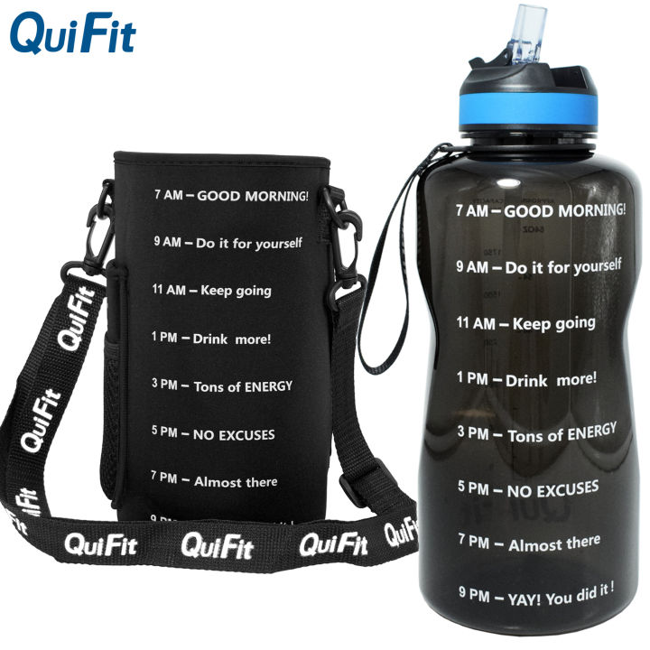 QuiFit 2L 64oz Motivational Water Bottle with Straw and Time Marker BPA  Free Bottles for Outdoor Camping Hiking Climbing Fitness Gym Workout Sports