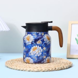 316 Stainless steel insulated thermos with a simple and elegant design featuring a patterned exterior a tea-water separation function and a wood-grain finish