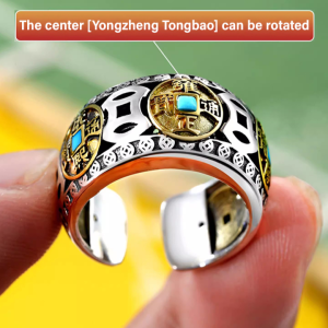 Wealth Health Rotatable 360° Turquoise Ring Lucky Wealth Money Health Band Five Emperors Coin Ring