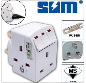 ( SIRIM ) SUM S133N 3Way Adaptor With Neon Individual Switch