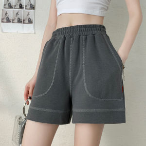 IELGY Womens High Waist Sports Cotton Waist Loose Straight Five-point Wide-leg Shorts