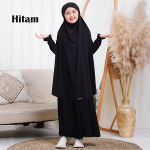 Gamis Jersey Anak Warna Cerah Gaya Korea dengan Hijab Instant - Usia 4-14 Tahun