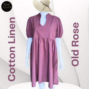 Chic Mandarin Collar Cotton Linen Midi Dress with Scoop Neck for Women - New Comfortable & Breathable Multiple Sizes M to Semi XL