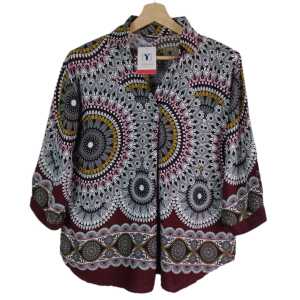 Atasan Blus Kemeja Wanita V-Neck RAYON Motif Etnik MANDALA BIG SIZE JUMBO LD 110 120 130 CM 4741#