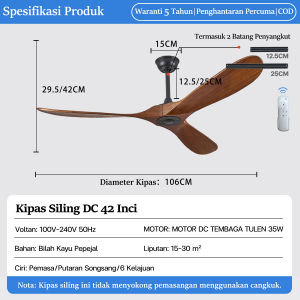GEERLI 60 Inch Solid Wood Ceiling Fan Tropical Minimalist Style Efficient Inverter Motor 6 Wind Speeds Reversible Timing Function  Smart Remote Control Walnut Color Wooden Blades Suitable for Living Room School Bedroom and Office