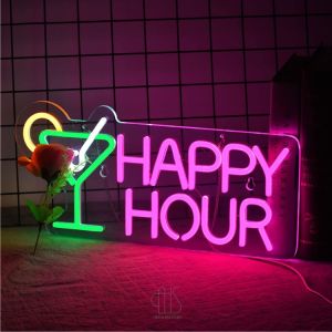 Happy Hour Cheers Custom Made Led Neon Sign Beer Bar Illuminated Signage Wall Display