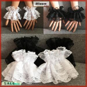 Follow Get New[Bloom Z] Lolita Hand Sleeve Wrist Cuffs Ruffled Floral Black Lace Elastic Bracelet Elegant Ladies Short Lace Gloves Halloween