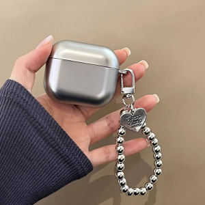 Luxury Silver Airpods Case with Bead Chain for AirPods 1 2 3 Pro Wireless Bluetooth Headphones Accessories Casing for Air Pods Earphone Charging Box Protective Cover Shockproof Shell