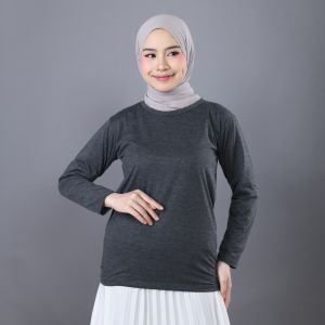 Mybamus Manset O-Neck Basic Tops Dark Gray M15515 R49S1 - Manset Tangan Panjang Wanita