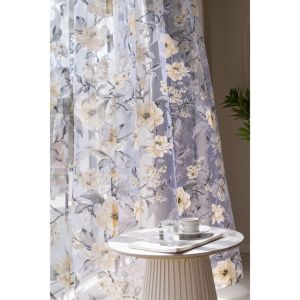 Ins.fabric Printing sunflower lace sheer and drapery for living room/bedroom yellow and grey