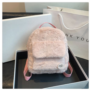 HGS Lamb Wool Solid Color Backpack Women Autumn Winter Mini Knapsack