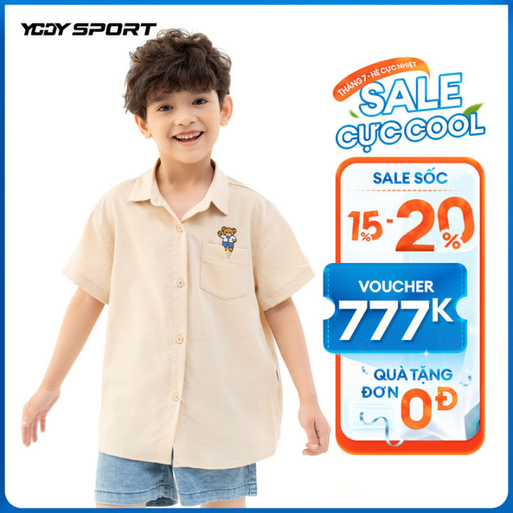 Áo sơ mi trẻ em ?YODY Kids áo thun có cổ bé trai tay ngắn thêu gấu chất cotton mềm mại an toàn cho làn da bé, phong cách hàn quốc SMK6006