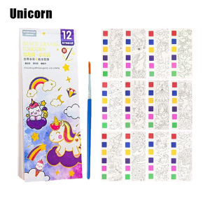 Portable 12 Pages Painting Coloring Book Set with 1 Paintbrush Watercolor Painting Book For Children