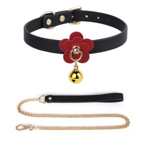 Adjustable Bell Collar with Leash Chain Soft Comfortable PU Leather Design Clear Ringing Bell for Roleplay Couples Sensual Fun