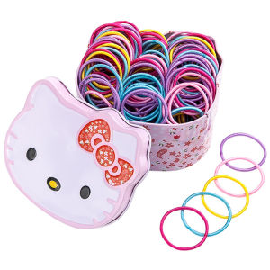 (Clearance) 100pcs Childrens Rubber Band With Hello Kitty Iron Box  Hair Band Simply Hair Ties Ponytail Holder Headband Scrunchies Hair Accessories No Crease Damage for Thick Hair - Hair Bows Band Hairpin Hairband Bobby Pin String Headware Clip
