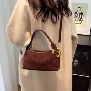 Vintage Suede Handbag for Woman Korean Fashion Sling Bag Casual Shoulder Bag Commuter Crossbodybag