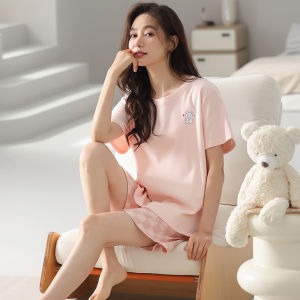 High-End Pajamas Womens Summer Tight Pure Cotton Short Sleeve Short Pants Suit Womens Pullover Thin Homewear Summer Can Be Worn outside ㏇L0514